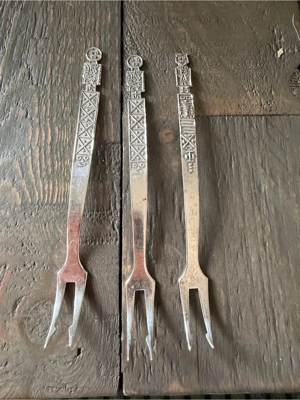 Vintage 925 Sterling Silver Figural Whimsical Cocktail Pick Fork Set of 3